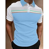 cheap Sports-Men&#039;s Button Up Polos Polo Shirt Casual Holiday Lapel Short Sleeve Fashion Basic Color Block Button Summer Regular Fit Light Sky Blue Yellow Light Green Pink Burgundy Beige Button Up Polos