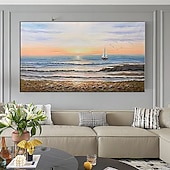 cheap Landscape Paintings-Pure Hand painted Sunset Sea Sky Ocean Beach Landscape Colorful Abstract Wall Art Extra Large Panoramic Oil Painting On Canvas