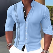 economico Strada-Per uomo Camicia camicia di lino Camicia con colletto a fascia Camicia estiva Abbigliamento mare Maglietta informale Informale Giornaliero Nero Bianco Rosa Blu Manica lunga Colletto Mao Primavera