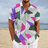ieftine Model Geometric-Bărbați Gradiant Model Geometric Cămașă Camașă cu nasturi Manșon scurt Modă Șic Stradă Designer Stradă Zilnic Ieșire Vară Primăvară Răsfrânt Imprimeu Roșu-aprins Albastru piscină Verde Închis