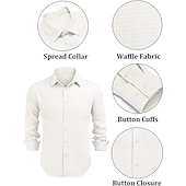 preiswerte Herrenhemd zum Knöpfen-Herren Hemd Sommerhemd Knopfhemd Lässiges Hemd Waffel-Shirt Schwarz Weiß Blau Kaki Langarm Glatt Kargen Täglich Urlaub Bekleidung Modisch Brautkleider schlicht Komfortabel