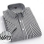 Men's Dress Shirt Stripes and Plaid Office & Career Office Party Light Blue Black Dark Red Yellow Short Sleeve Turndown Spring & Summer Clothing Apparel 28