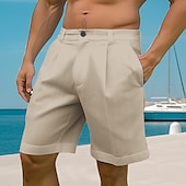 economico Vacanza-Per uomo Pantaloncini Pantaloncini di lino Pantaloncini estivi Pantaloncini da spiaggia Pulsante Tasche Gamba dritta Liscio Comfort Traspirante Breve Informale Giornaliero Per eventi Misto cotone e