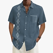 olcso Növények minta-Férfi Gombos póló Rövid ujjú Szüret Hawaii Alkalmi Vakáció Hétköznapi Nyár Tavasz Galléros ingek Begombol Zseb 3D nyomtatás finom Khaki+Khaki Fekete Világoszöld Sötétkék Tengerészkék