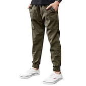 preiswerte Unterteile-Leinenhose für Jungen, Hose mit Tasche, einfarbig, atmungsaktiv, Komforthose, Outdoor, cool, täglich, Basic, Armeegrün, Marineblau, Khaki, mittlere Taille