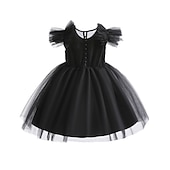 levne Párty šaty-Batole Dívčí Šaty na párty Pevná barva Bez rukávů Krátký rukáv Výkon Síťka Roztomilý Princeznovské Polyester Midi Šaty na párty Léto Jaro 3-7 let Černá Bílá Světlá růžová