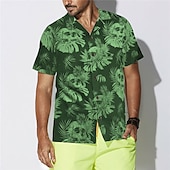 voordelige Tropische planten-Voor heren Doodskoppen Bladeren Tropische planten Overhemd Hawaiiaans overhemd Aloha-shirt Korte mouw Overhemd Strijkijzer Tropisch Modieus Hawaii Casual Hawaii Feestdagen Zwart Paars Bruin S M L