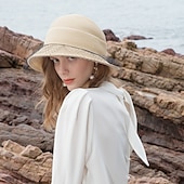 economico Cappelli per feste-cappelli cappello a secchiello in fibra cappello di paglia cappello da sole spiaggia casual elegante protezione solare con copricapo in tulle copricapo