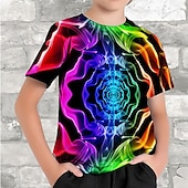cheap Boy&#039;s 3D Vision &amp; Geometry-Boys 3D Graphic Color Block Optical Illusion T shirt Tee Short Sleeve 3D Print Summer Sports Streetwear Basic Kids 3-12 Years