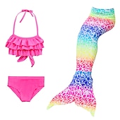 voordelige Zeemeermin badpak-Kinderen Voor meisjes Drie stuk Zeemeermin zwemkleding Badmode Bikini Strand Zwemmen Afdrukken Actief leuke Style Badpakken 4-12 jaar Zomer Rose paars Polkadot