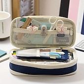 cheap Pencil Cases &amp; Holders-Multifunctional Cosmetic Bag Macaroon Big Capacity Double-layer Canvas Pencil Case Travel Storage Pouch School Supplies, Back to School Gift