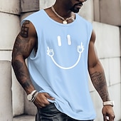 tanie T-shirty 3D męskie-Męskie Graficzny Uśmiechnięta twarz Kamizelka Top Koszulka bez rękawów dla mężczyzn Paski Podkoszulek Druk 3D Półgolf Koszula Moda Designerskie Mięsień Codzienny Sport Siłownia Czarny Biały Granatowy