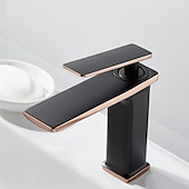 abordables Classiques-mitigeur lavabo mitigeur lavabo sur gorge, monobloc mitigeur céramique mitigeur lavabo avec flexible eau froide et eau chaude noir doré blanc chrome
