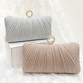 cheap Clutches &amp; Evening Bags-Elegant Gold Glitter Evening Clutch Bag with Rhinestone Ring Handle – Women&#039;s Party, Wedding, and Formal Event Accessory