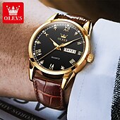 olcso Quartz órák-Új Olevs Márka Férfi Öv Óra Díszítő Lumineszcens Naptár Napi Kijelzés Gyémánttal Díszített Quartz Óra Vízálló Sportos Divat Férfi Órák Apák Napjára