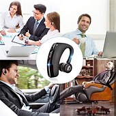 お買い得  ワイヤレスヘッドホン-1PC ワイヤレスBluetoothビジネスヘッドフォン マイク付き ボイスコントロール ハンズフリーイヤフォン ステレオノイズキャンセリング イヤーフックBluetoothヘッドセット スマートフォン用
