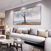 baratos Pinturas Florais/Botânicas-Pintura a óleo abstrata colorida da árvore da vida, arte de parede, tela pintada à mão, imagens de arte de parede para sala de estar, decoração de casa, sem moldura
