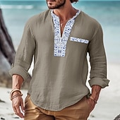 preiswerte Herren Popover Hemden-Herren Hemd Lässiges Hemd Sommerhemd Strandhemd Weiß Rosa Marineblau Blau Grau Langarm Patchwork Troyer Halber Reißverschluss Täglich Urlaub Vordertasche Bekleidung Modisch Brautkleider schlicht