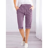 economico Pantaloncini in lino di cotone-Per donna Pantaloncini ispirati al lino Shorts Pantaloni Eleganti Attivo Semplice Casual Lunghezza al ginocchio Vita Alta Semplice Tasca Coulisse Elastico in vita Traspirabilità Morbido Confortevole