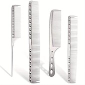 baratos Pentes e escovas de cabelo-4 pçs pente de aço inoxidável profissional pente de alumínio para todos os tipos de cabelo pente de estilo de cabelo pente de corte fino pente de rabo de rato pente de desembaraçar