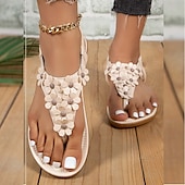 cheap Vacation Sandals-Women&#039;s Floral Embellished T-Strap Sandals with Cushioned Sole – Perfect for Casual Summer Outings