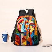 abordables Sacs à dos imprimés-Sac à dos abstrait avec portrait féminin pour adolescentes – Sac d&#039;école coloré avec imprimé artistique et grande capacité pour les filles élégantes