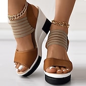 tanie Sandały na koturnie-czarne sandały damskie na koturnie z paskiem - modne letnie obuwie do noszenia na co dzień i wieczorowo