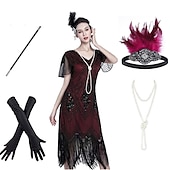 levne oblečení-Řvoucí 20s Retro Velký Gatsby Bubenové šaty Šaty Úbory İnci Kolyeler Velký Gatsby Svatební host Flitry Třásně Flitry Třásně Do V Dámské předvečer Všech svatých Karneval Plesová maškaráda předvečer