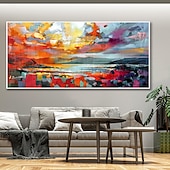 cheap Landscape Paintings-Pure Hand painted Sunset Sea Sky Ocean Beach Landscape Colorful Abstract Wall Art Extra Large Panoramic Oil Painting On Canvas