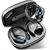 お買い得  ワイヤレスヘッドホン-ランニング用ワイヤレス イヤフォン IPX7 防水 イヤフォン イヤーフック付き 60時間バッテリー デュアル LED ディスプレイ ピュアバス音