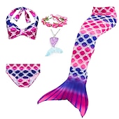 cheap Mermaid Swimsuit-Kids Girls&#039; Five Piece Mermaid Swimwear Swimwear Bikini Swimming Rainbow Cute Sexy Print Bathing Suits 3-10 Years Summer Light Blue Rose Gold