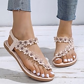 cheap Vacation Sandals-Women&#039;s Floral Embellished T-Strap Sandals with Cushioned Sole – Perfect for Casual Summer Outings