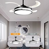 baratos Candeeiros Ventoinhas de Teto-Ventilador de teto com luzes 147&quot; led regulável 3 cores 6 velocidades cronometrando lâminas reversíveis com controle remoto, lustre de ventilador doméstico, ventilador de teto de montagem embutida de