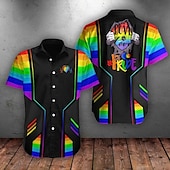 cheap Geometric Pattern-Men&#039;s Heart Rainbow Graphic Prints Shirt Summer Hawaiian Shirt Button Up Shirt Short Sleeve Tropical Fashion Hawaiian Street Casual Hawaiian Summer Spring Turndown Print Button-Down Black Purple