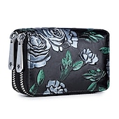 economico porta carte e custodie-portacarte da donna rfid moda portacarte in pelle crosta con doppia cerniera portafogli da donna con stampa floreale 3d di grande capacità