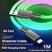 billiga Mobiltelefon kablar-snabbladdning rgb kabel 100w andningsljus 66w typ c usb c datakabel för iphone samsung android micro 30w snabbladdningskabel