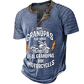 billiga Roliga ord-Papa Shirts Motorcykel Vintage Herr 3D Skjorta För Födelsedag | Brun Sommar Bomull | Henley Raglan Bokstav Grafiska Tryck Kläder Klädesplagg Utomhus Daily Kortärmad Patchwork Plisseringar Mode