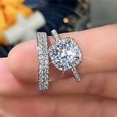 economico Anelli-Anello Matrimonio Classico F1209 Platino Oro Rame Prezioso Di tendenza Semplice 2 pezzi Zirconi