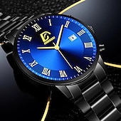 cheap Quartz Watches-Fashion Mens Watches Luxury Calendar Date Quartz Clock Big Dial Men Business Stainless Steel Mesh Belt Watch Relojes Masculino