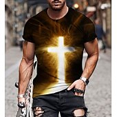 abordables Camisetas de fe-Hombre Unisexo León Estampados Cruz Camisa Camiseta Tee Manga Corta Camiseta Impresión 3D Escote Redondo Camisa Design Básico Grande y alto Casual Diario Negro / Gris Oro + Negro Negro Verano Ropa
