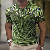 halpa Miesten geometrinen poolo-Miesten Geometrinen Vohveli poolopaidat Golfpaita Lyhythihainen Poolopaidat Kauluspaidat Business Casual Lomavaatteet Muodolliset vaatteet Festivaalivaatteet Napit 3D-tulostus Sini-viher Keltainen
