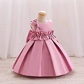 levne Párty šaty-Batole Dívčí Šaty na párty Pevná barva Bez rukávů Výkon Svatební Kravatový uzel Roztomilý Princeznovské Polyester Midi Šaty na párty Léto Jaro 3-7 let Světlá růžová Rubínově červená Trávová zelená