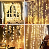 abordables Proyector de la lámpara  y proyector láser-Cortina de luces de hadas, cadena de luces, 8 modos con control remoto, luces decorativas para fiestas de Navidad, bodas, alimentadas por USB