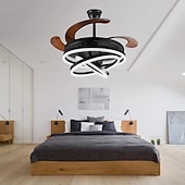 Недорогие Потолочные светильники с вентилятором-42-дюймовые выдвижные потолочные вентиляторы с подсветкой и пультом дистанционного управления, современный светодиодный полуутопленный вентилятор, выдвижной геометрический потолочный вентилятор, 3 цвета, 6 скоростей, интеллектуальный подвесной светильник