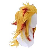 お買い得  アニメウィッグ-cosrea アニメ 煉獄杏寿郎 コスプレウィッグ ポニーテール付き 黄色 赤 女性 男性用 ハロウィンウィッグ