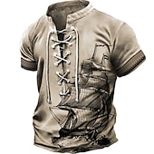 ieftine Tricouri vintage-Bărbați Tricou Grafic Navă Guler de stand Îmbrăcăminte Tipărire 3D Zilnic Sport Ieșire Manșon scurt Cu Șiret Imprimeu Poliester Epocă Modă Designer