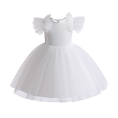 levne Párty šaty-Batole Dívčí Šaty na párty Pevná barva Bez rukávů Krátký rukáv Výkon Síťka Roztomilý Princeznovské Polyester Midi Šaty na párty Léto Jaro 3-7 let Černá Bílá Světlá růžová