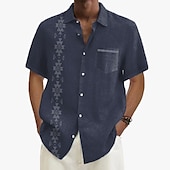 olcso Növények minta-Férfi Gombos póló Rövid ujjú Szüret Hawaii Alkalmi Vakáció Hétköznapi Nyár Tavasz Galléros ingek Begombol Zseb 3D nyomtatás finom Khaki+Khaki Fekete Világoszöld Sötétkék Tengerészkék