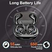 お買い得  ワイヤレスヘッドホン-ランニング用ワイヤレス イヤフォン IPX7 防水 イヤフォン イヤーフック付き 60時間バッテリー デュアル LED ディスプレイ ピュアバス音