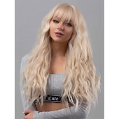 levne Syntetické trendy paruky-Syntetické paruky Kudrny S ofinou na stroji Paruka Dlouhý Zlatavá Umělé vlasy Dámské cosplay Měkký povrch Módní Blonďatá